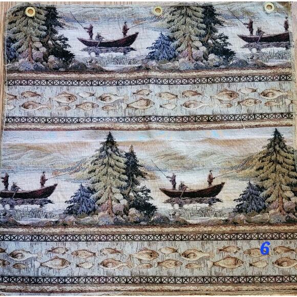 VTG 27x27 Tapestry Fabric Sample LaCrosse Furniture Co Country Hunting Fishing L - Picture 1 of 4